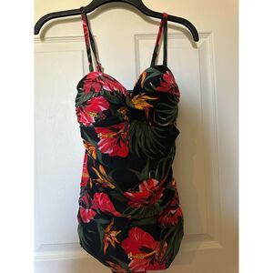 Women Tropical Floral One‑Piece Swimsuit Adjustable Straps size 8